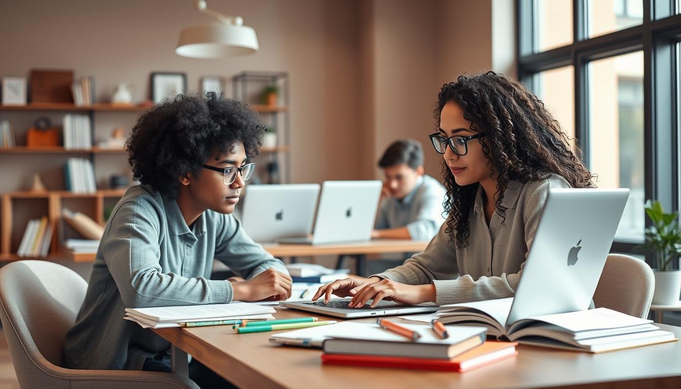 Students collaborating in study space